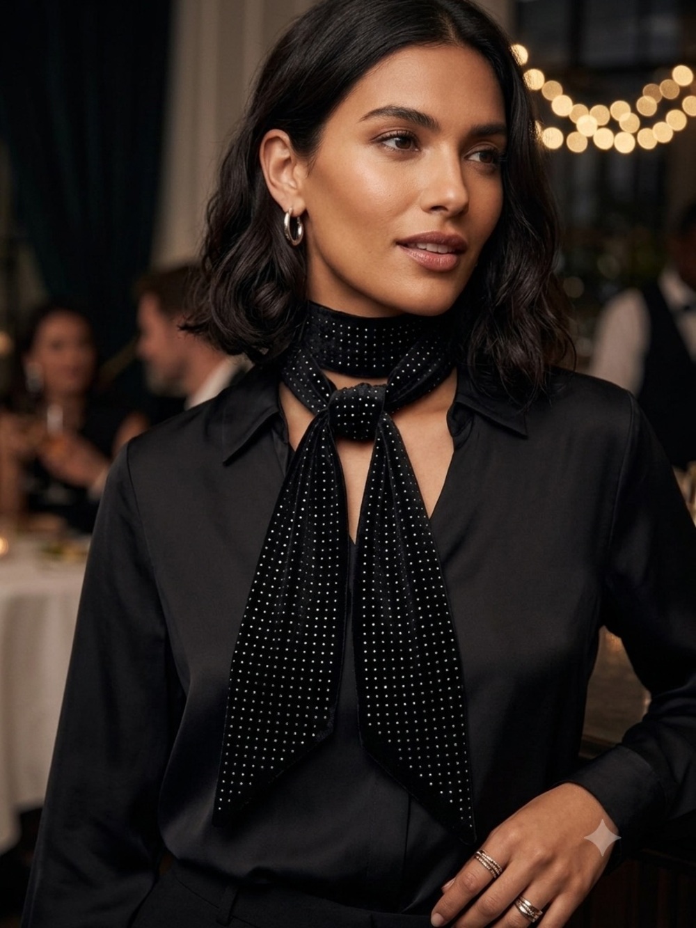 Zara Black Velvet Rhinestone Long Scarf